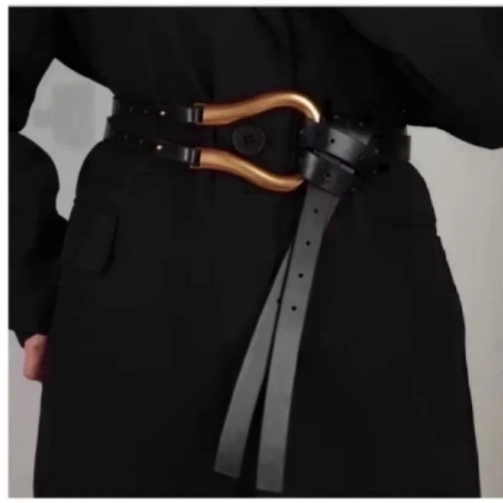 New! Black Leather Statement Belt NWOT